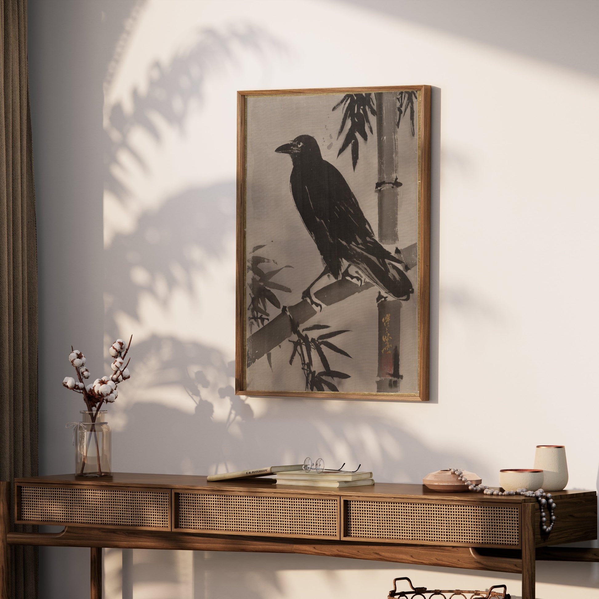 Premium Poster of Traditional Japanese Art Crow Bamboo Posters