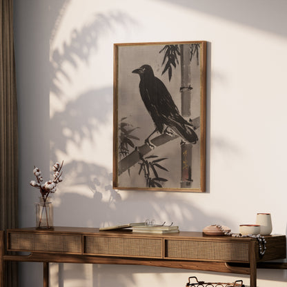 Premium Poster of Traditional Japanese Art Crow Bamboo Posters