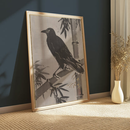 Premium Poster of Traditional Japanese Art Crow Bamboo Posters