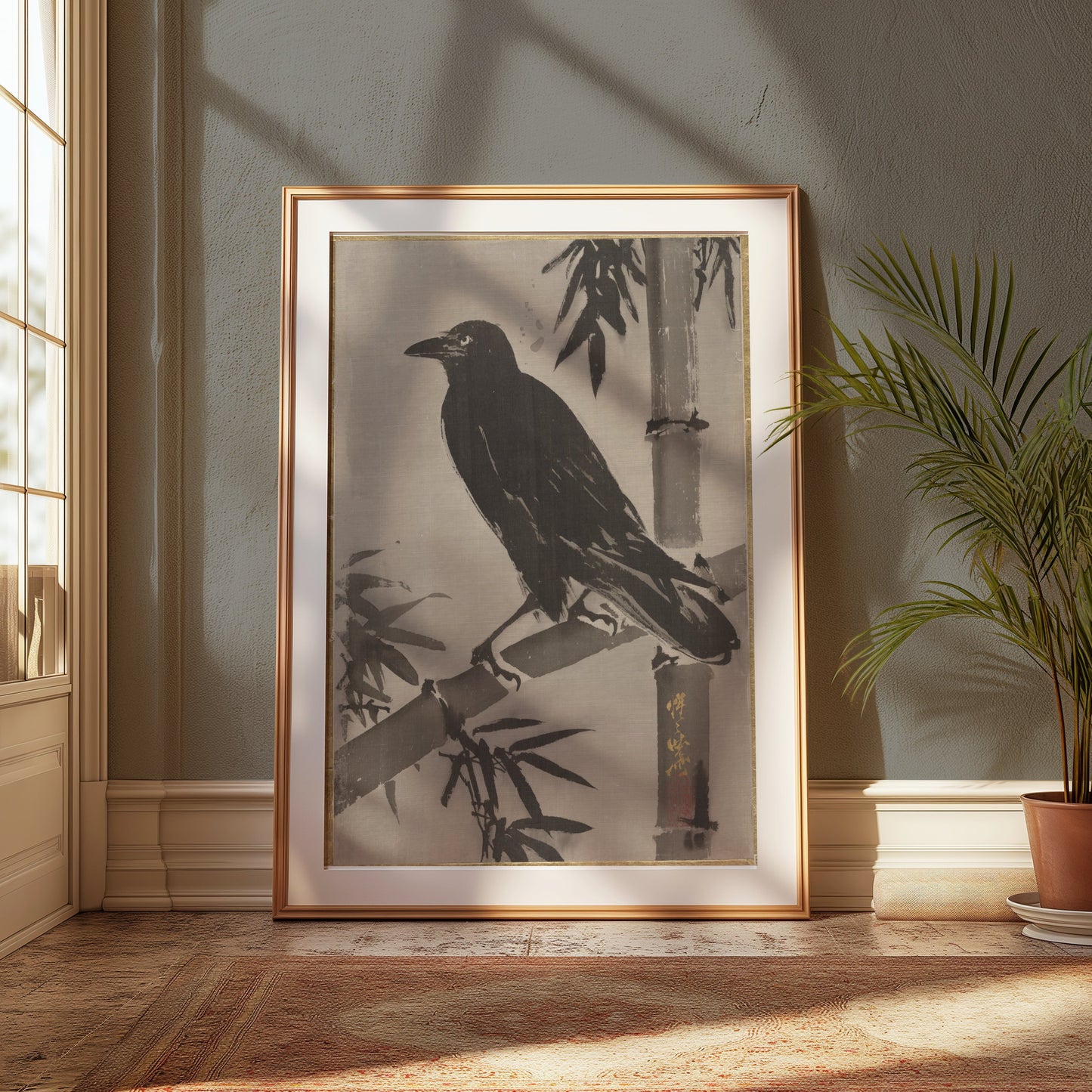 Premium Poster of Traditional Japanese Art Crow Bamboo Posters