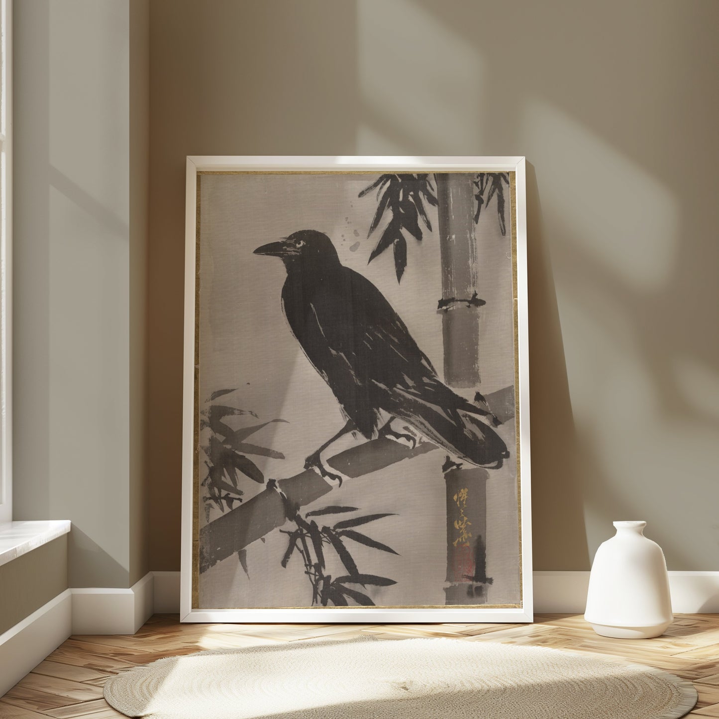 Premium Poster of Traditional Japanese Art Crow Bamboo Posters