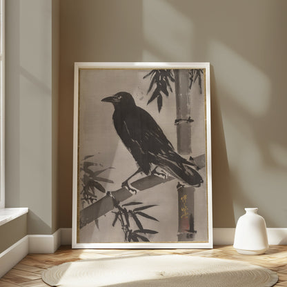 Premium Poster of Traditional Japanese Art Crow Bamboo Posters