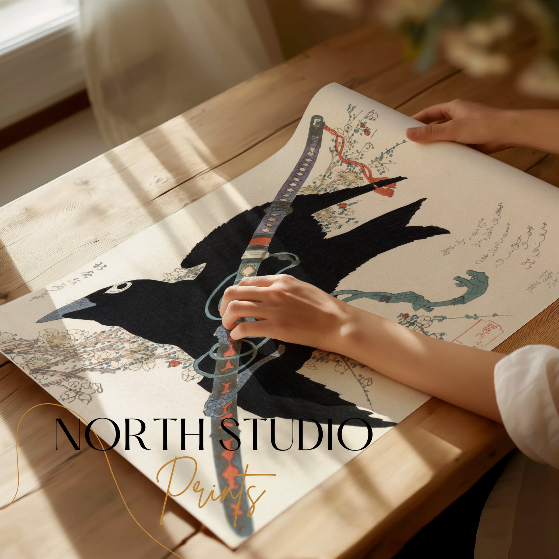 Premium Poster of Traditional Japanese Art Crow and Sword Posters