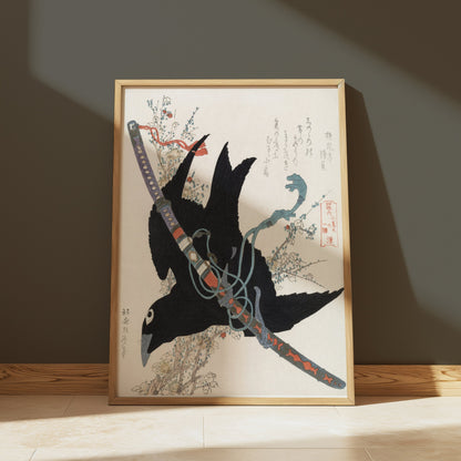 Premium Poster of Traditional Japanese Art Crow and Sword Posters