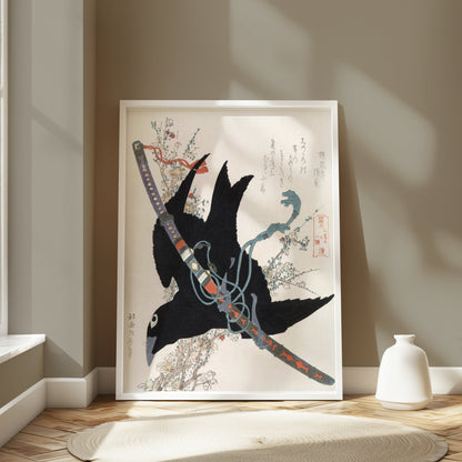 Premium Poster of Traditional Japanese Art Crow and Sword Posters