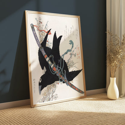 Premium Poster of Traditional Japanese Art Crow and Sword Posters