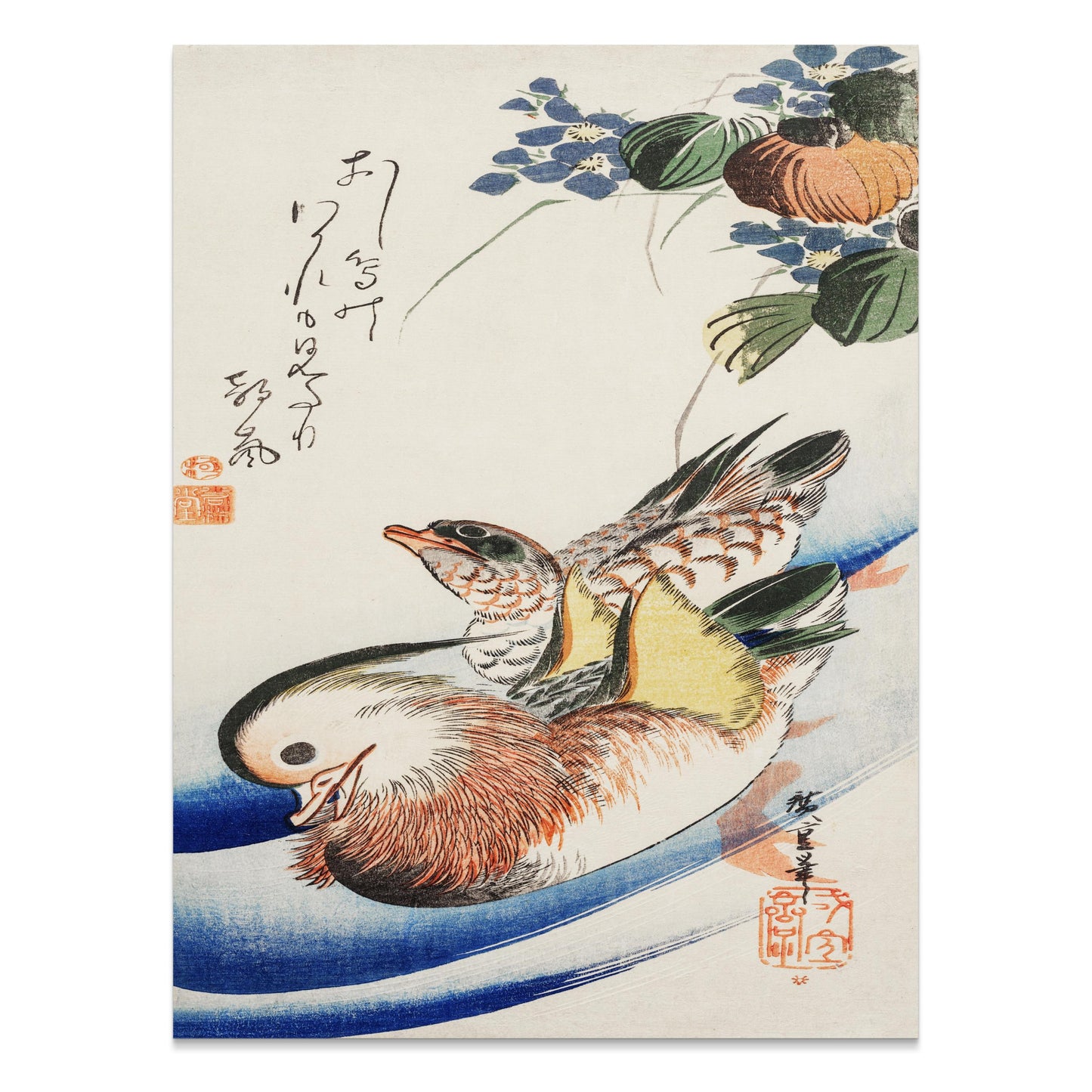 Premium Poster of Traditional Japanese Art Duck and Fish Print Posters