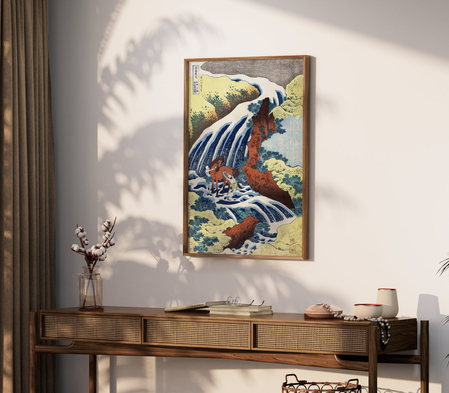 Premium Poster of Traditional Japanese Art Horses in Waterfall Posters
