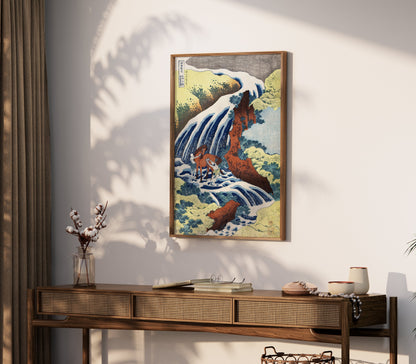 Premium Poster of Traditional Japanese Art Horses in Waterfall Posters
