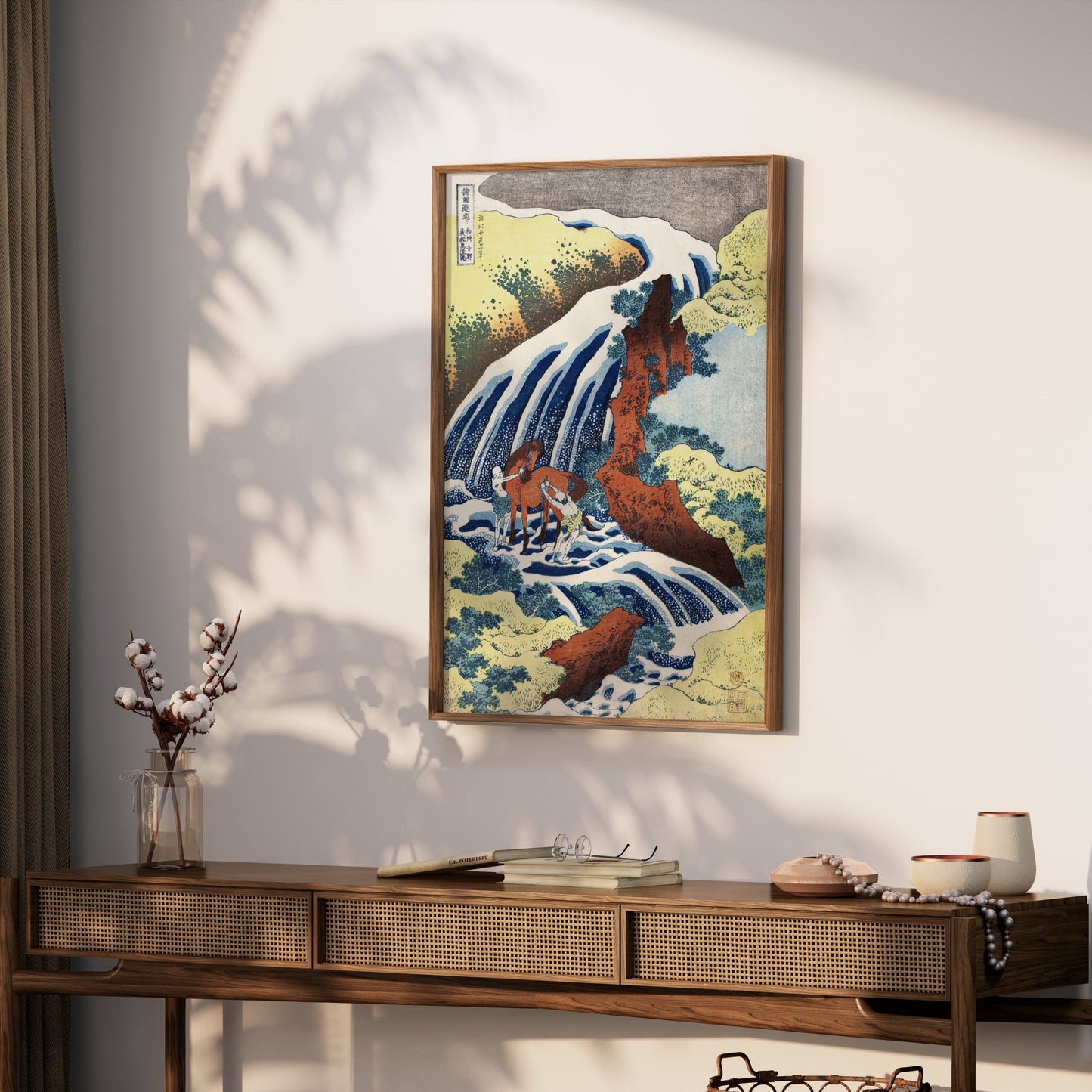 Premium Poster of Traditional Japanese Art Horses in Waterfall Posters