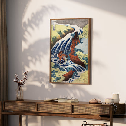 Premium Poster of Traditional Japanese Art Horses in Waterfall Posters