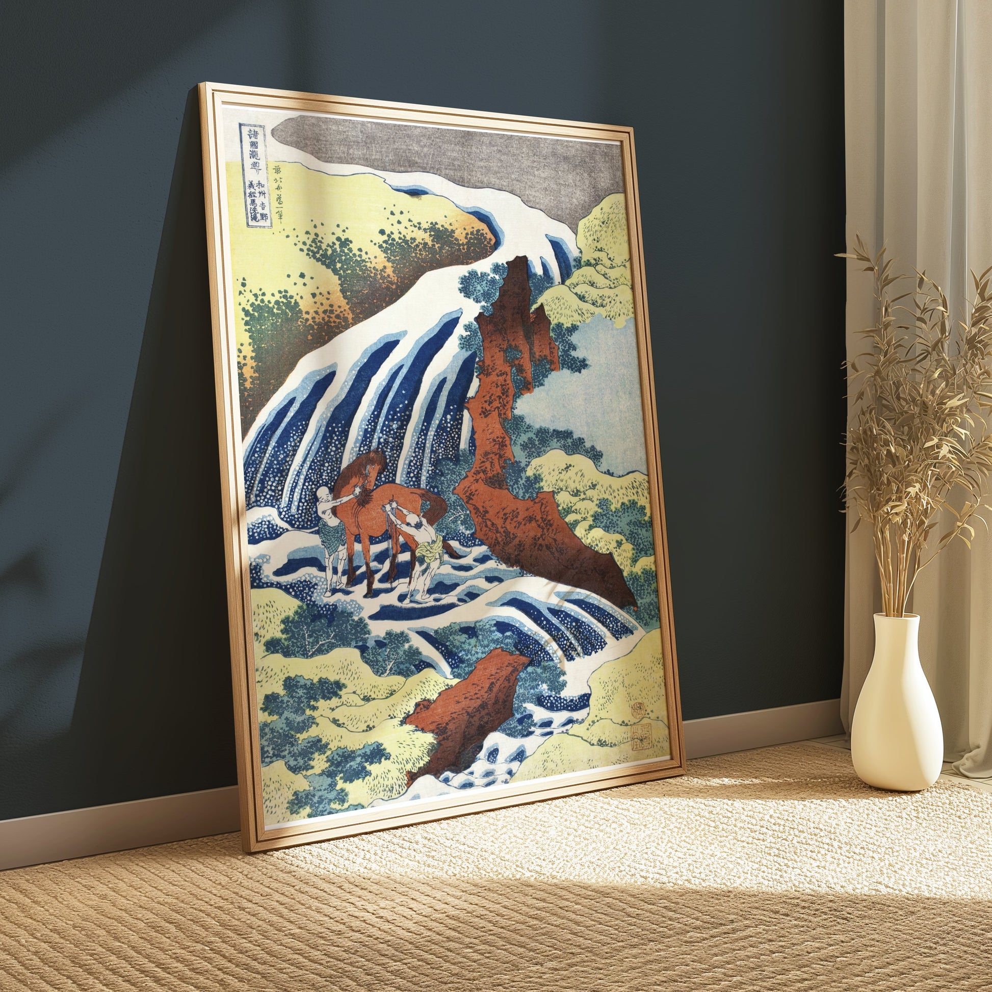 Premium Poster of Traditional Japanese Art Horses in Waterfall Posters
