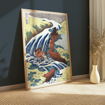 Premium Poster of Traditional Japanese Art Horses in Waterfall Posters