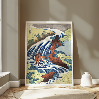 Premium Poster of Traditional Japanese Art Horses in Waterfall Posters