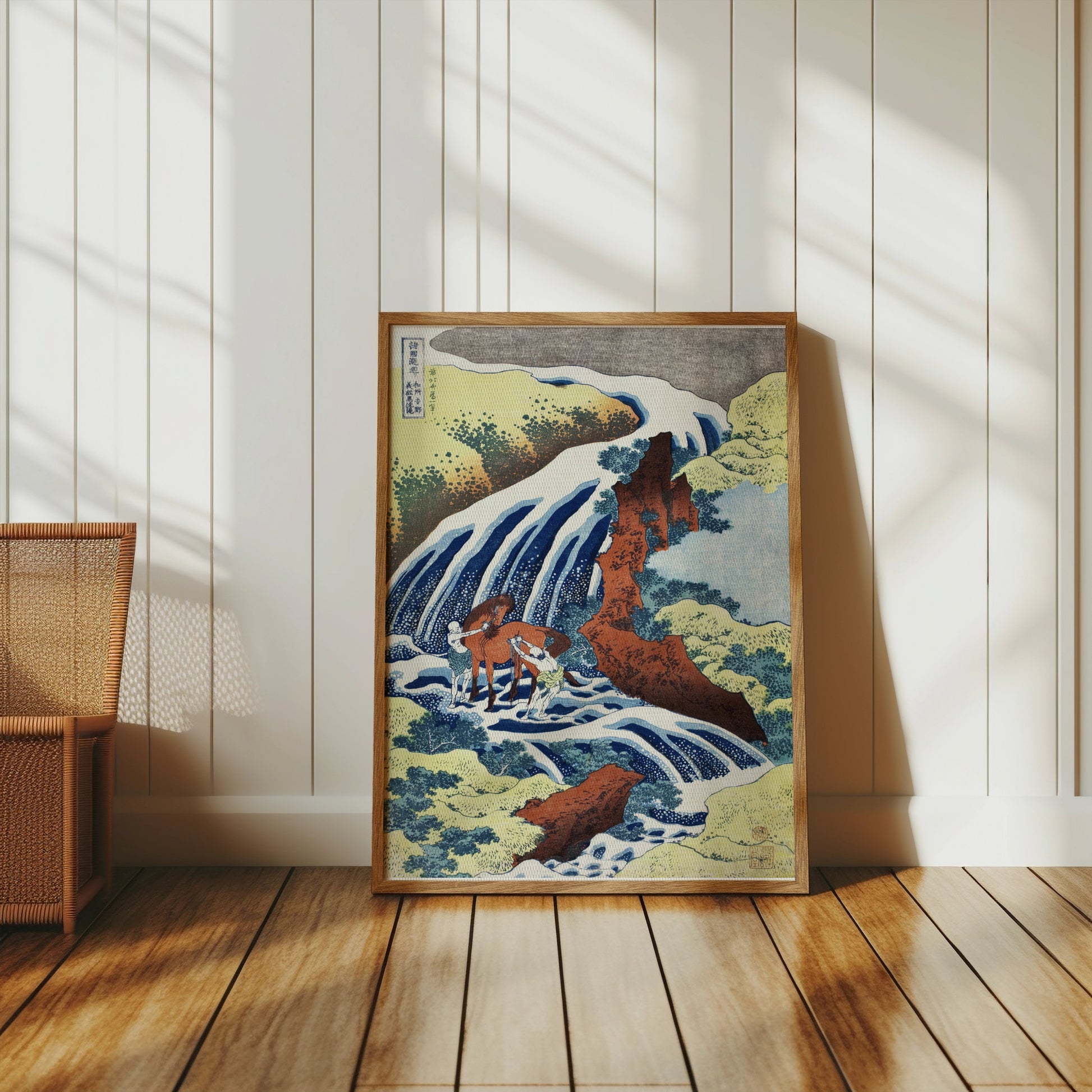 Premium Poster of Traditional Japanese Art Horses in Waterfall Posters