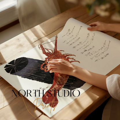 Premium Poster of Traditional Japanese Art Lobster Woodblock Print Posters