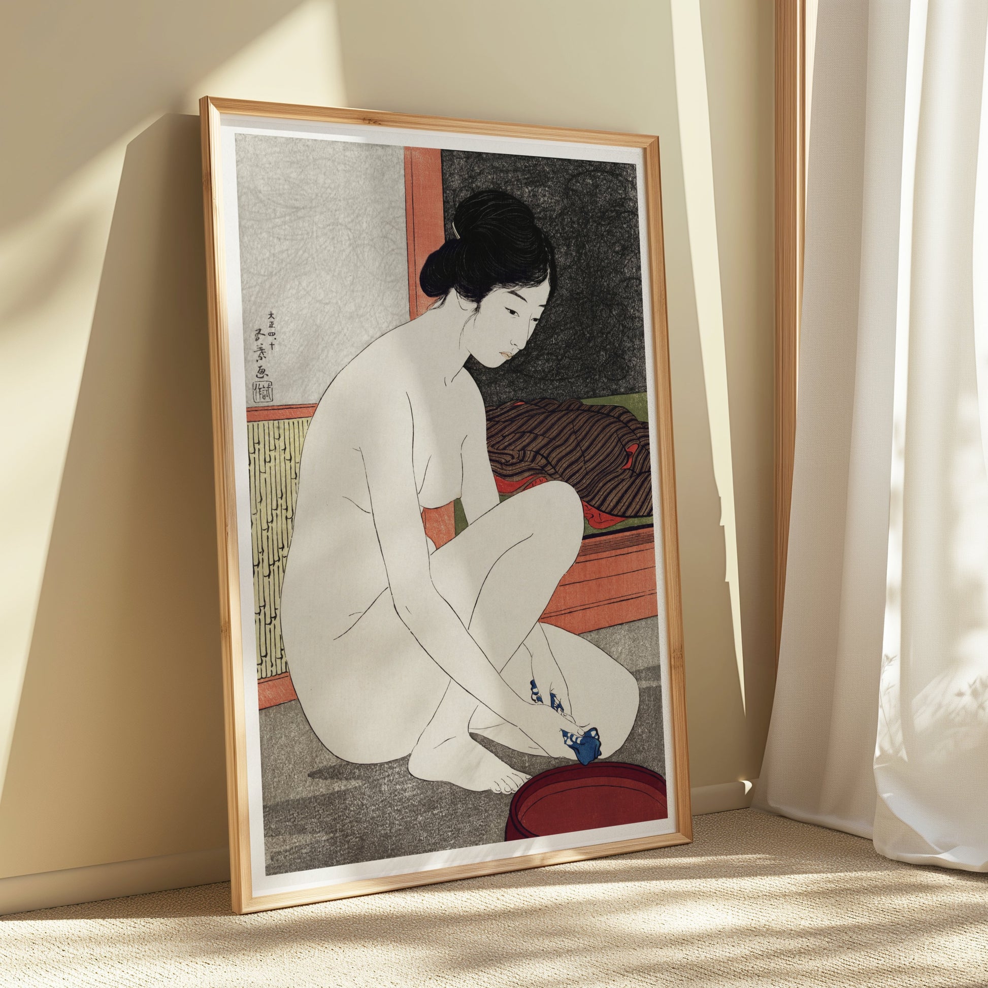 Premium Poster of Traditional Japanese Art Print Woman Bathing Posters