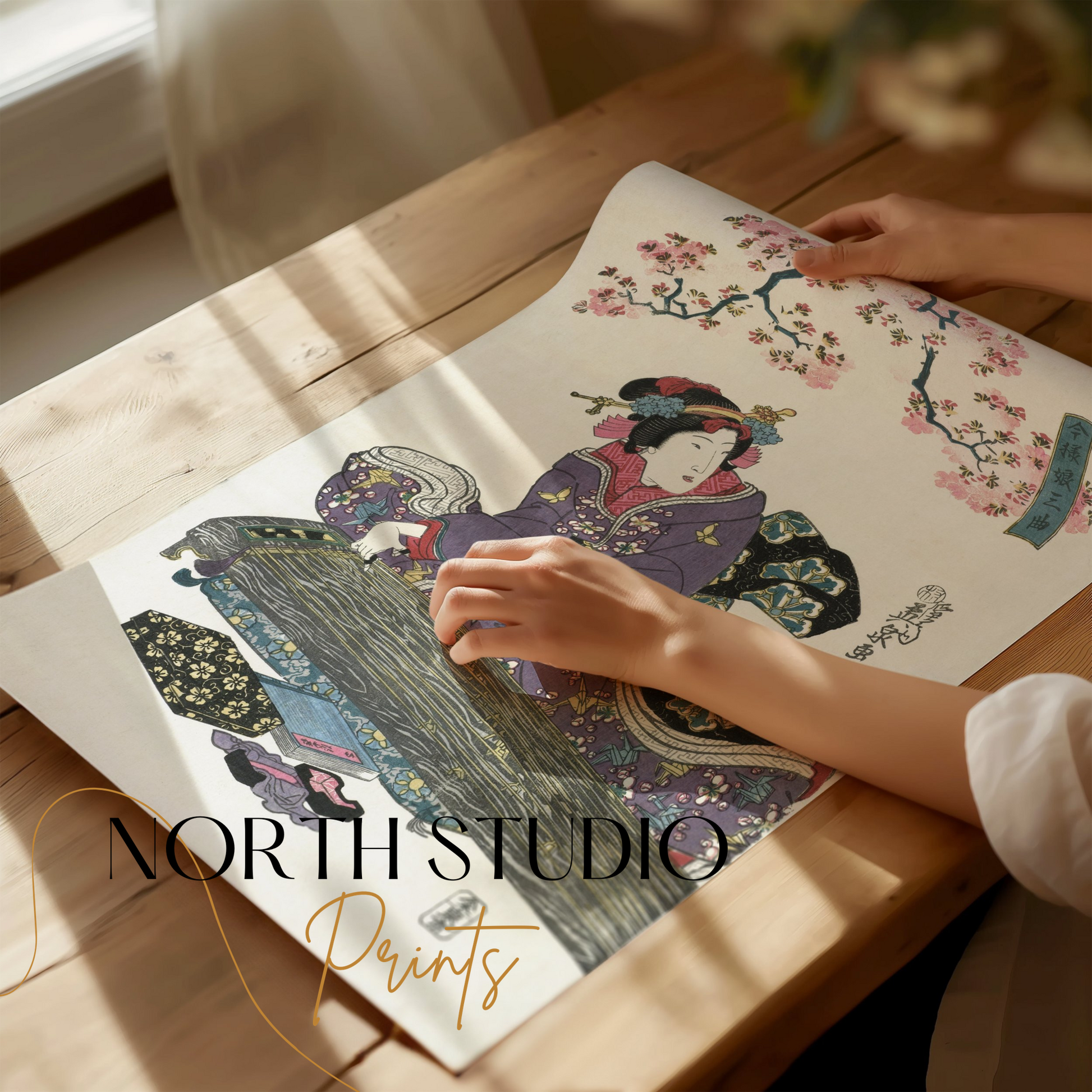 Premium Poster of Traditional Japanese Art Woman with Koto Instrument Posters