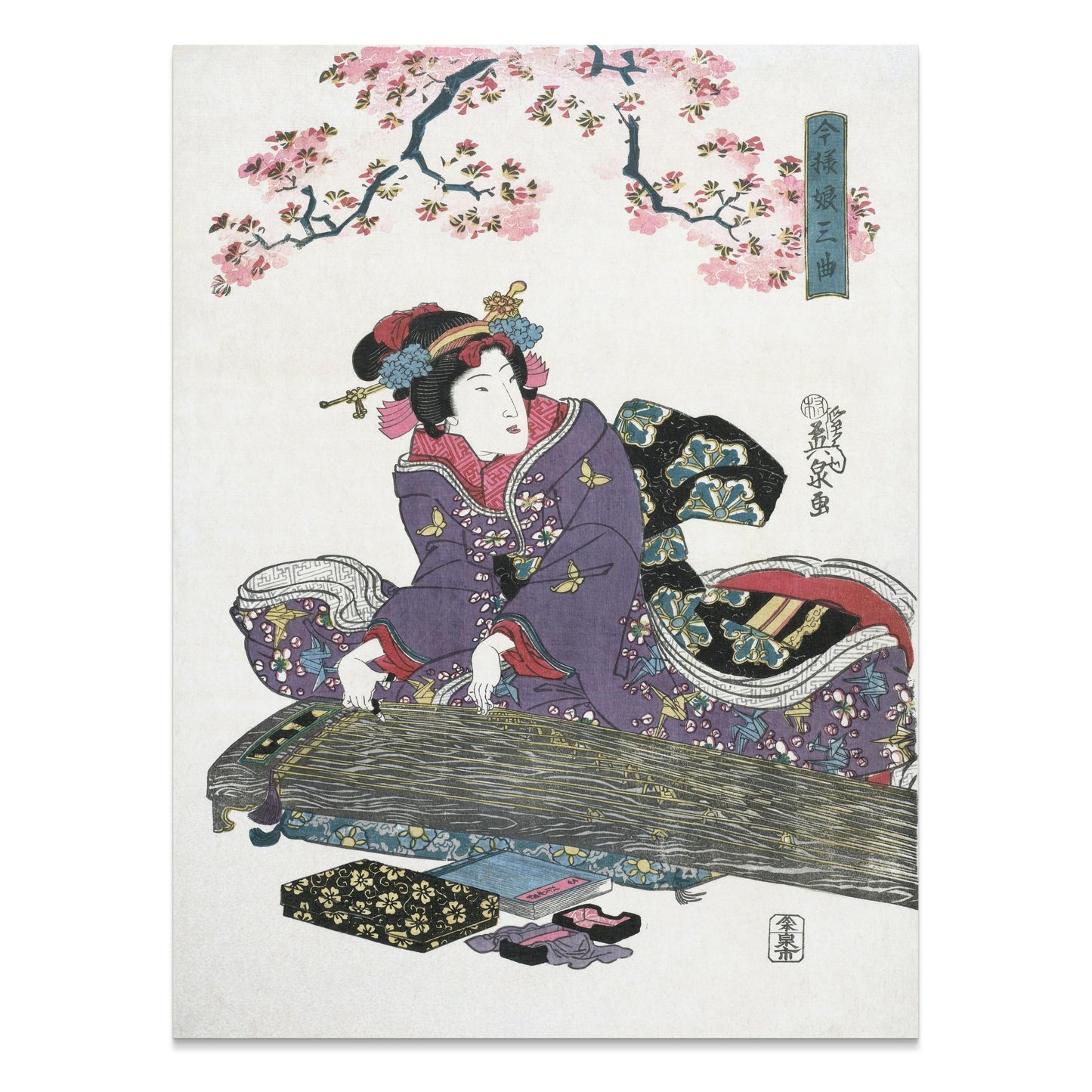 Premium Poster of Traditional Japanese Art Woman with Koto Instrument Posters