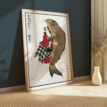 Premium Poster of Traditional Japanese Art with Giant Fish Posters