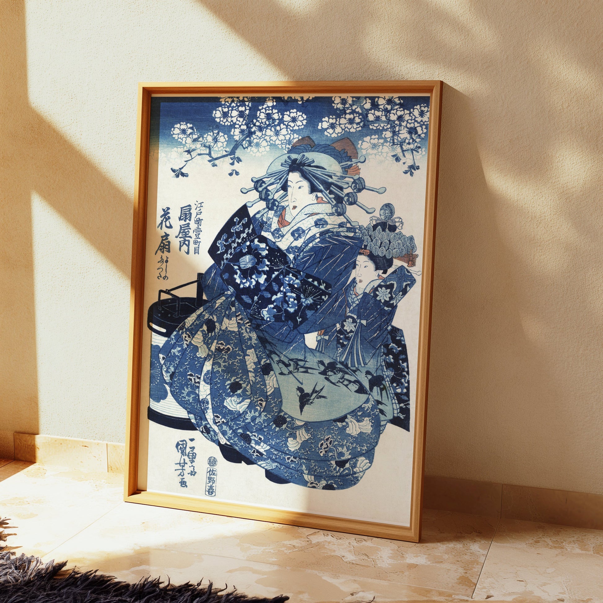 Premium Poster of Traditional Japanese Artwork Blue Themed Decorative Posters