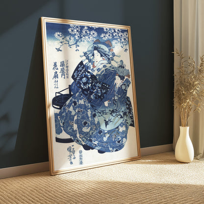 Premium Poster of Traditional Japanese Artwork Blue Themed Decorative Posters
