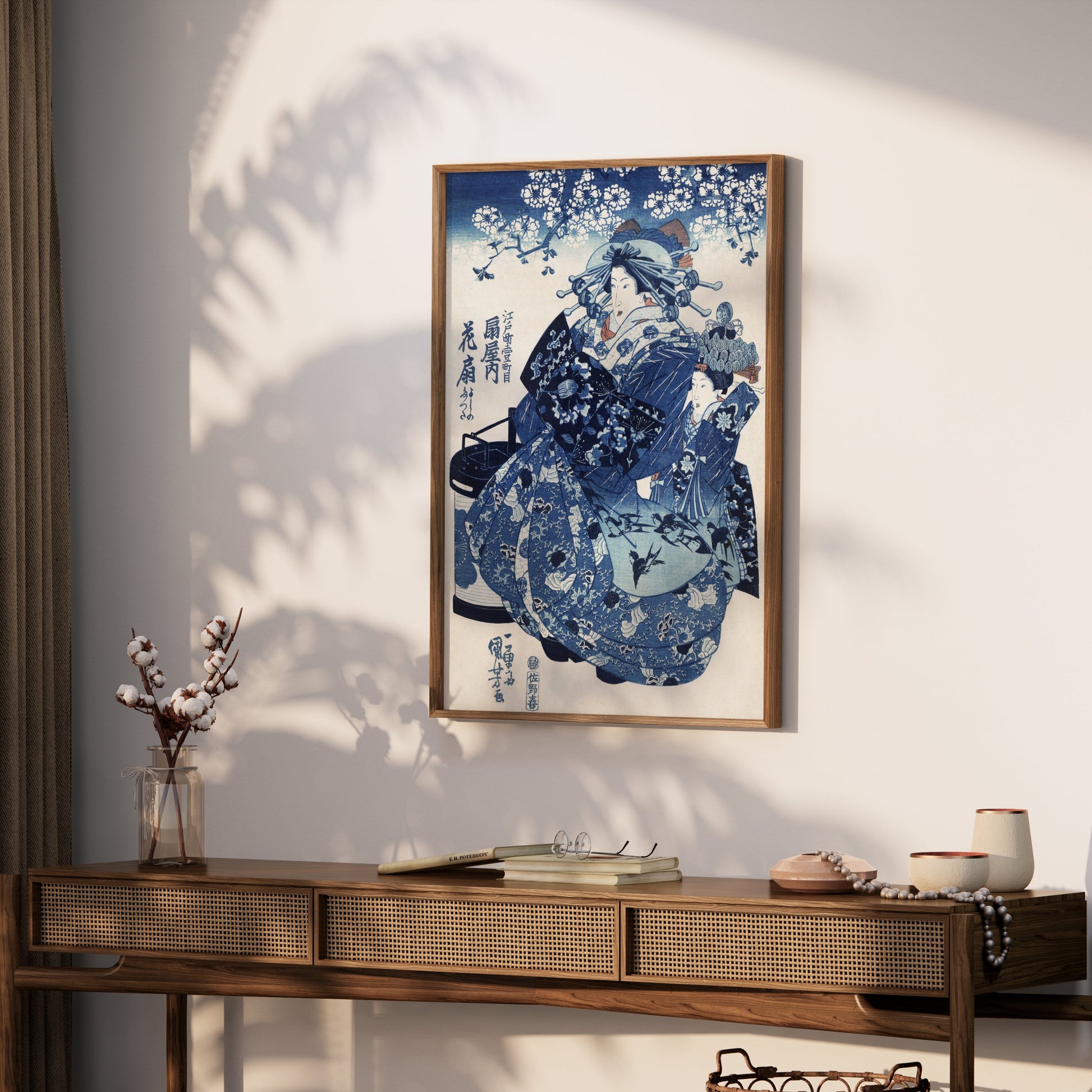 Premium Poster of Traditional Japanese Artwork Blue Themed Decorative Posters