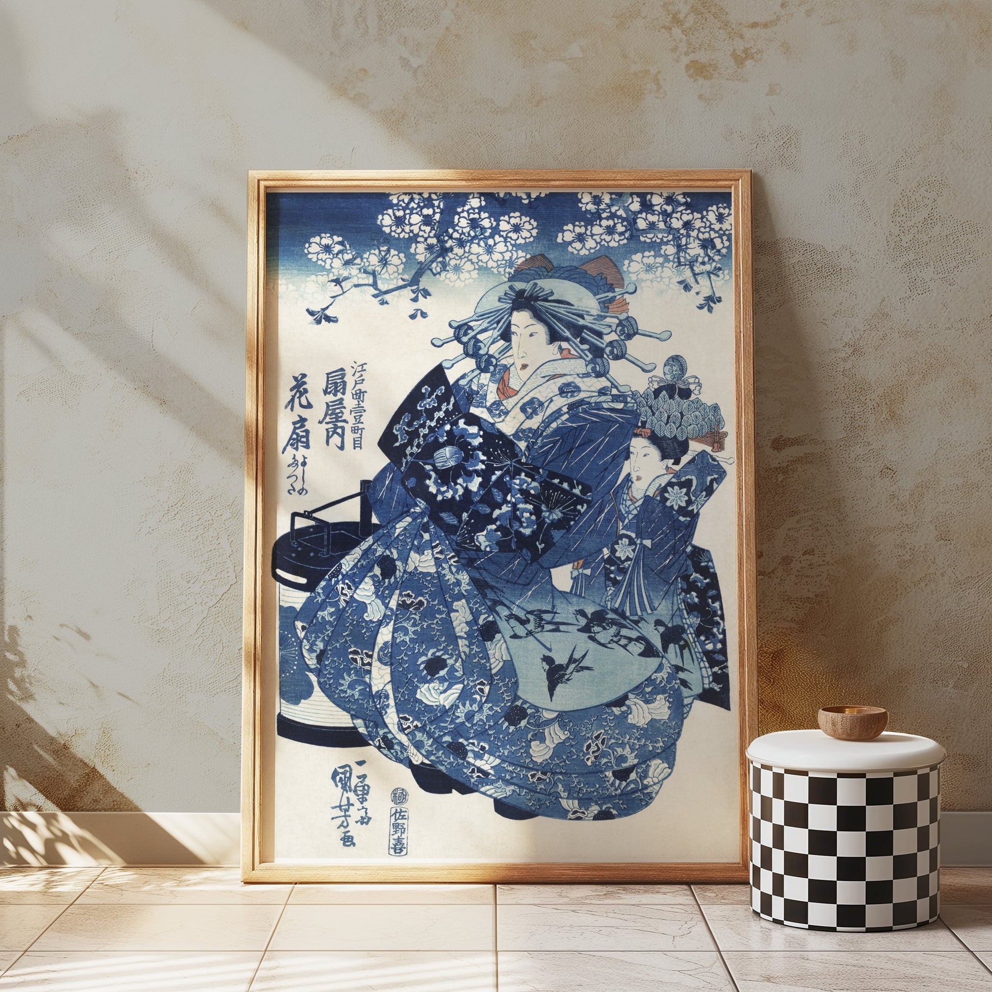 Premium Poster of Traditional Japanese Artwork Blue Themed Decorative Posters