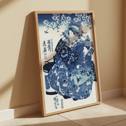 Premium Poster of Traditional Japanese Artwork Blue Themed Decorative Posters