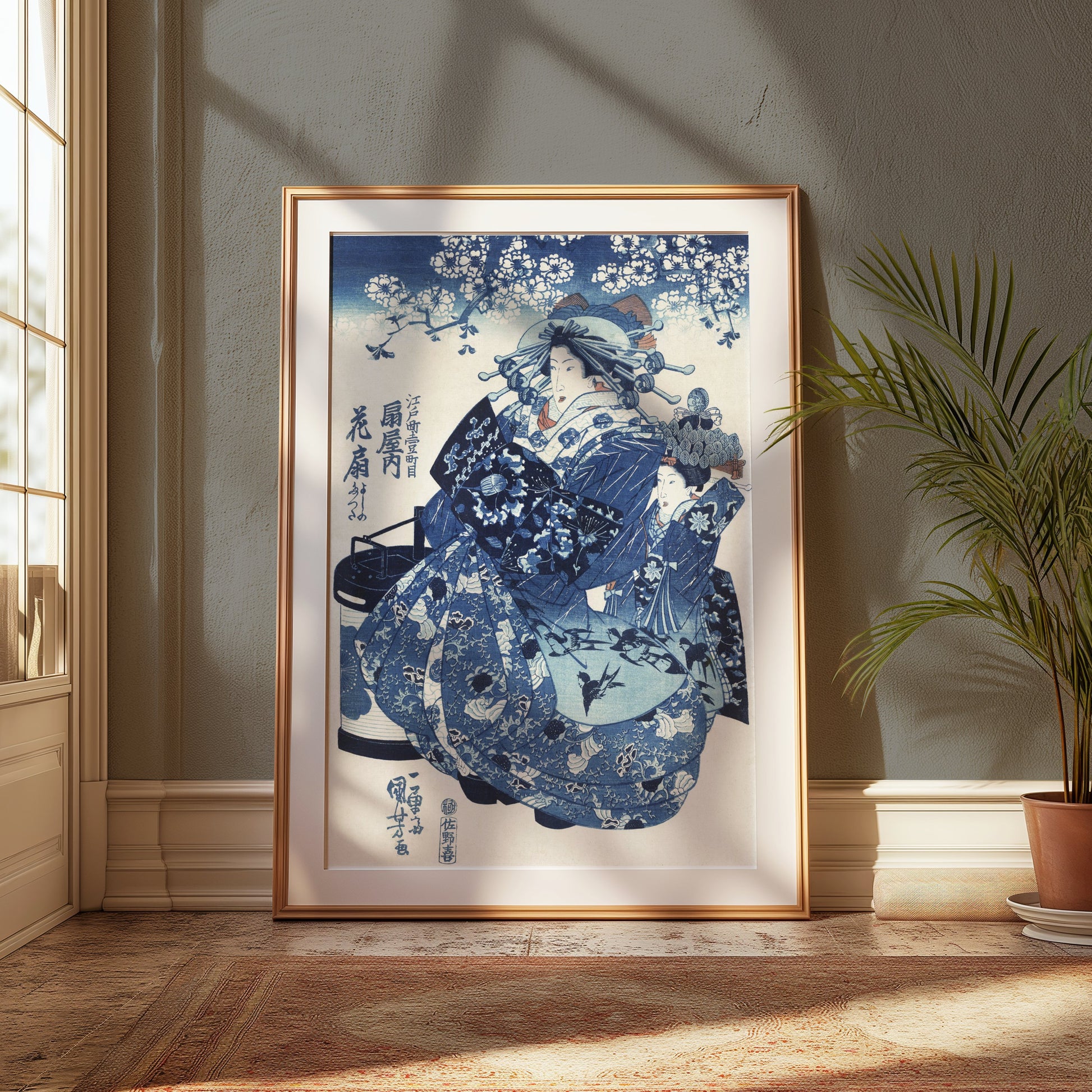 Premium Poster of Traditional Japanese Artwork Blue Themed Decorative Posters