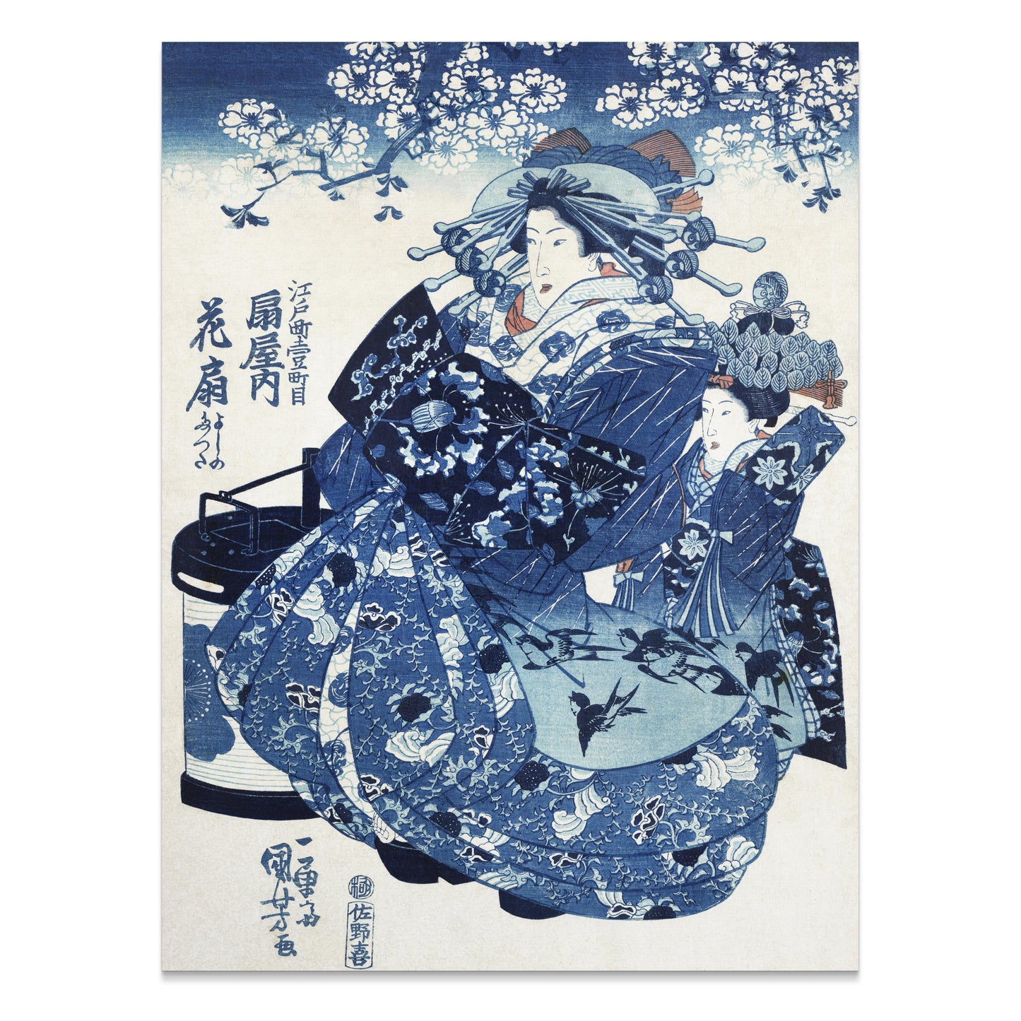 Premium Poster of Traditional Japanese Artwork Blue Themed Decorative Posters