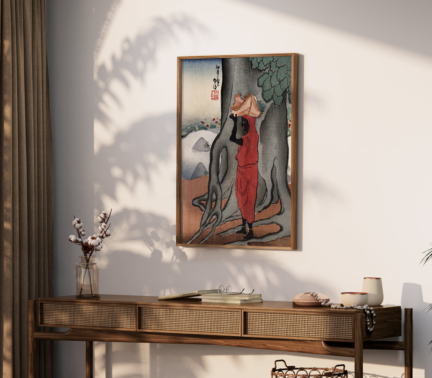 Premium Poster of Traditional Japanese Artwork Woman in Red Dress Posters