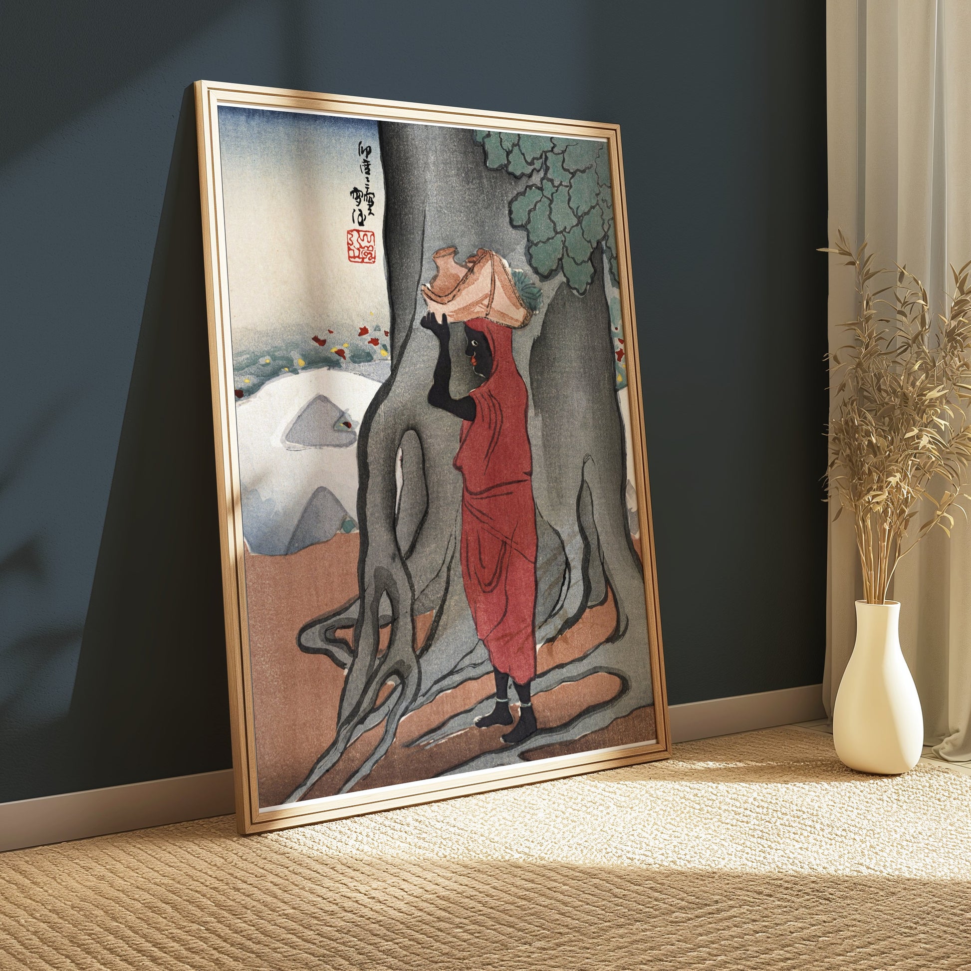 Premium Poster of Traditional Japanese Artwork Woman in Red Dress Posters