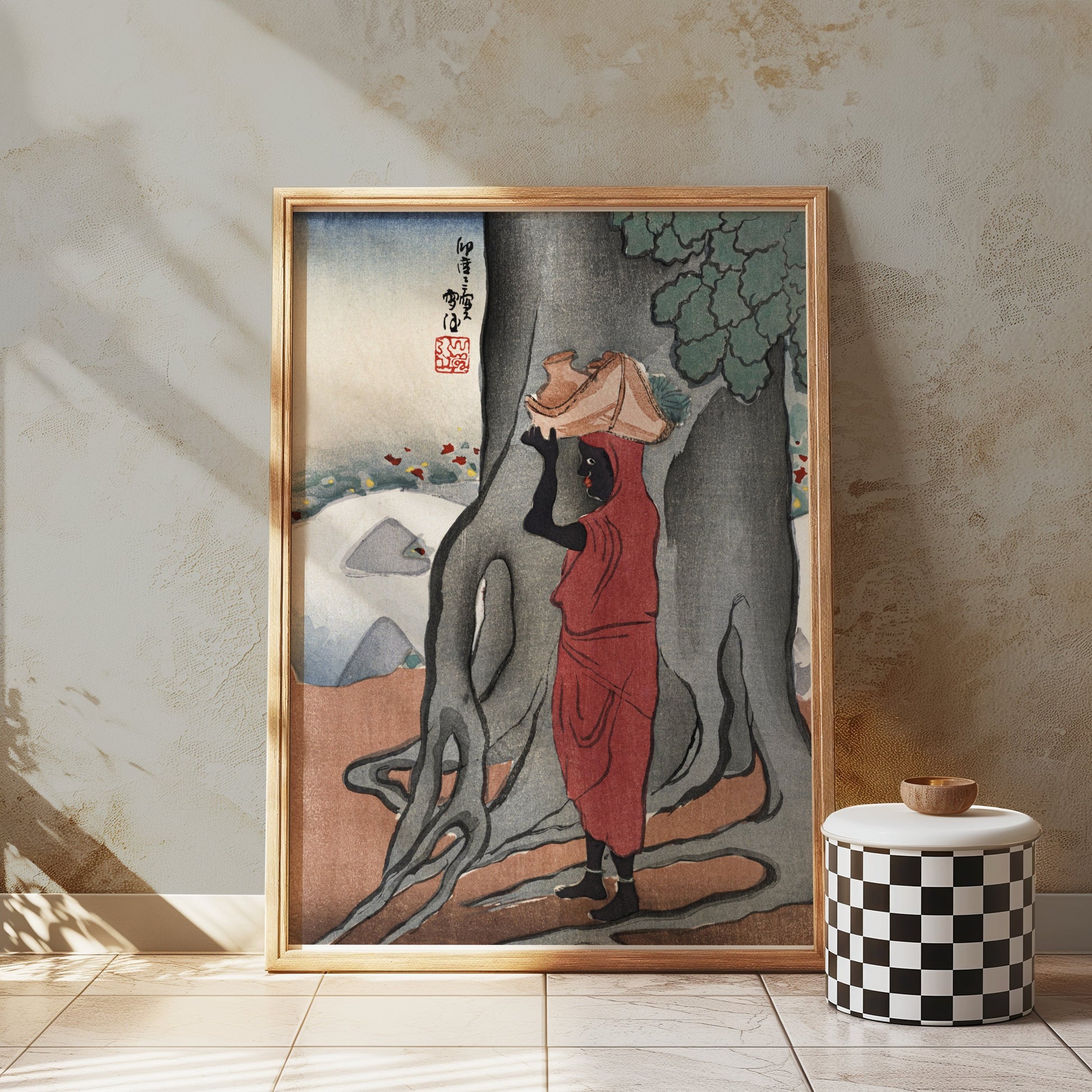 Premium Poster of Traditional Japanese Artwork Woman in Red Dress Posters