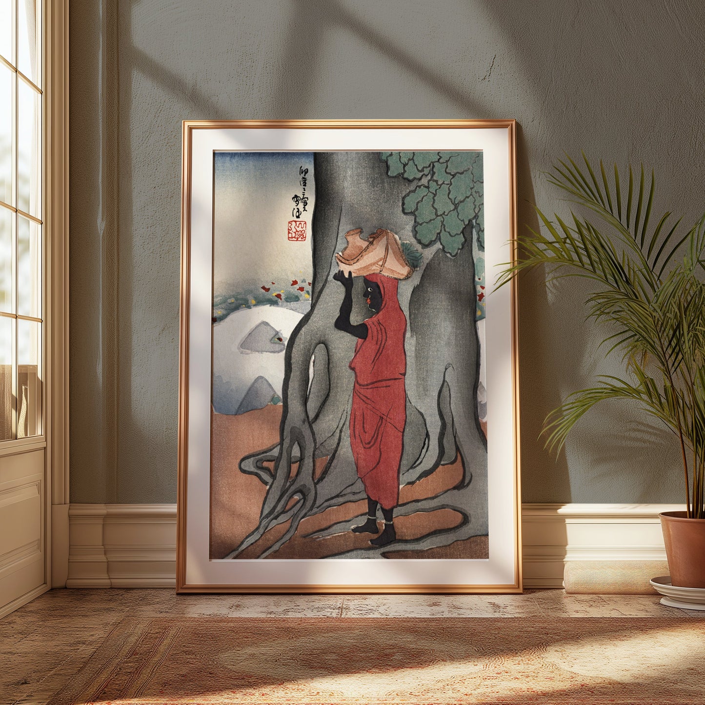 Premium Poster of Traditional Japanese Artwork Woman in Red Dress Posters