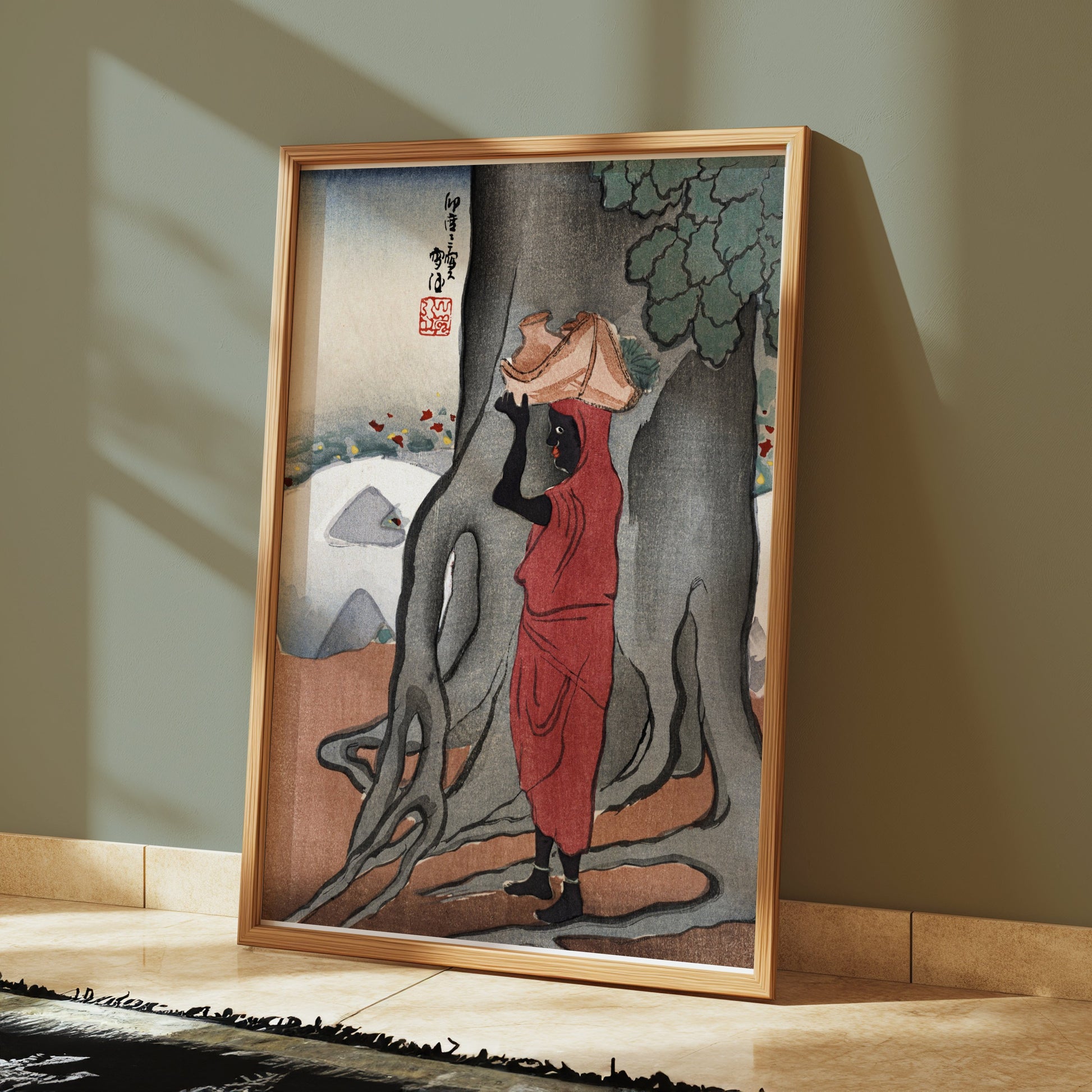 Premium Poster of Traditional Japanese Artwork Woman in Red Dress Posters
