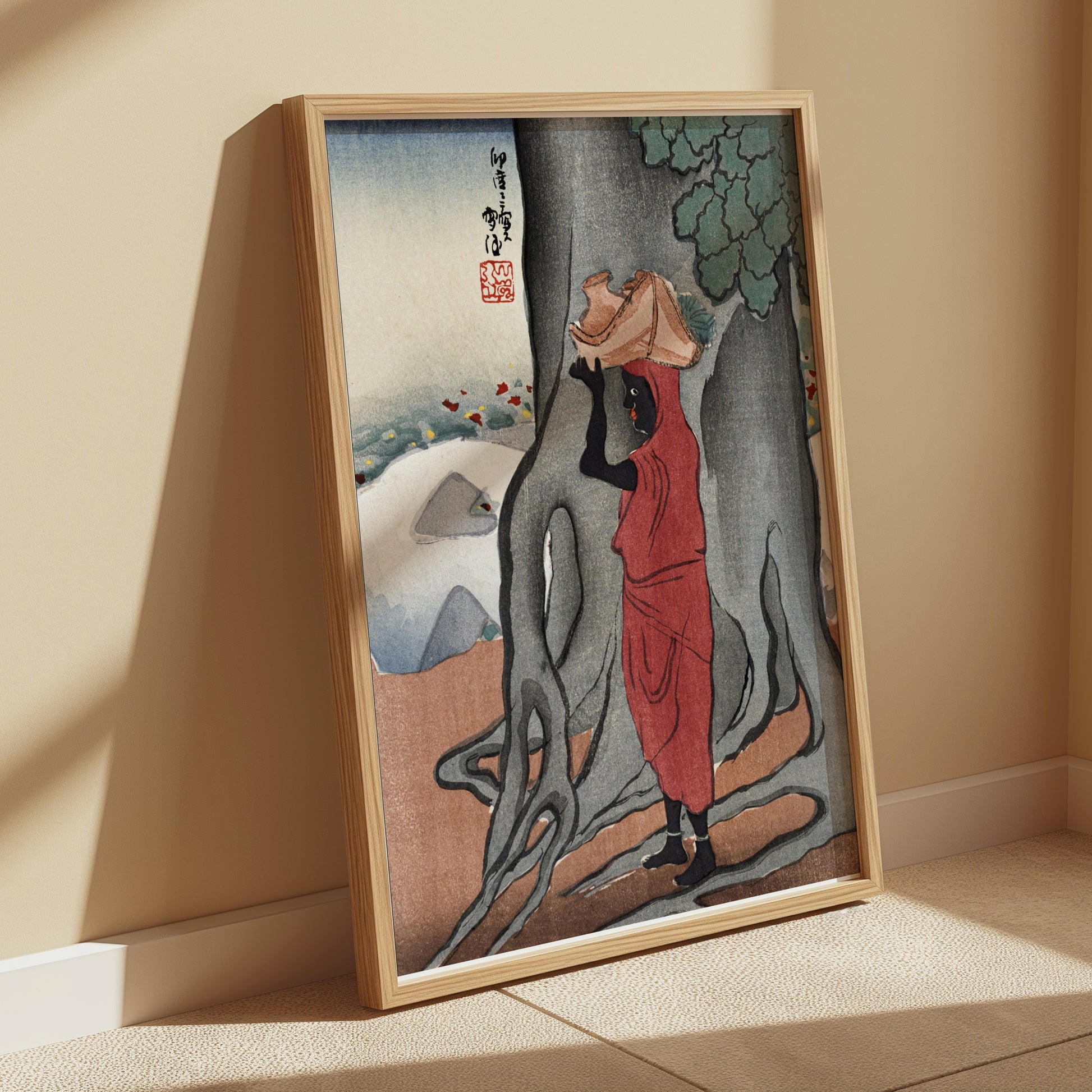 Premium Poster of Traditional Japanese Artwork Woman in Red Dress Posters