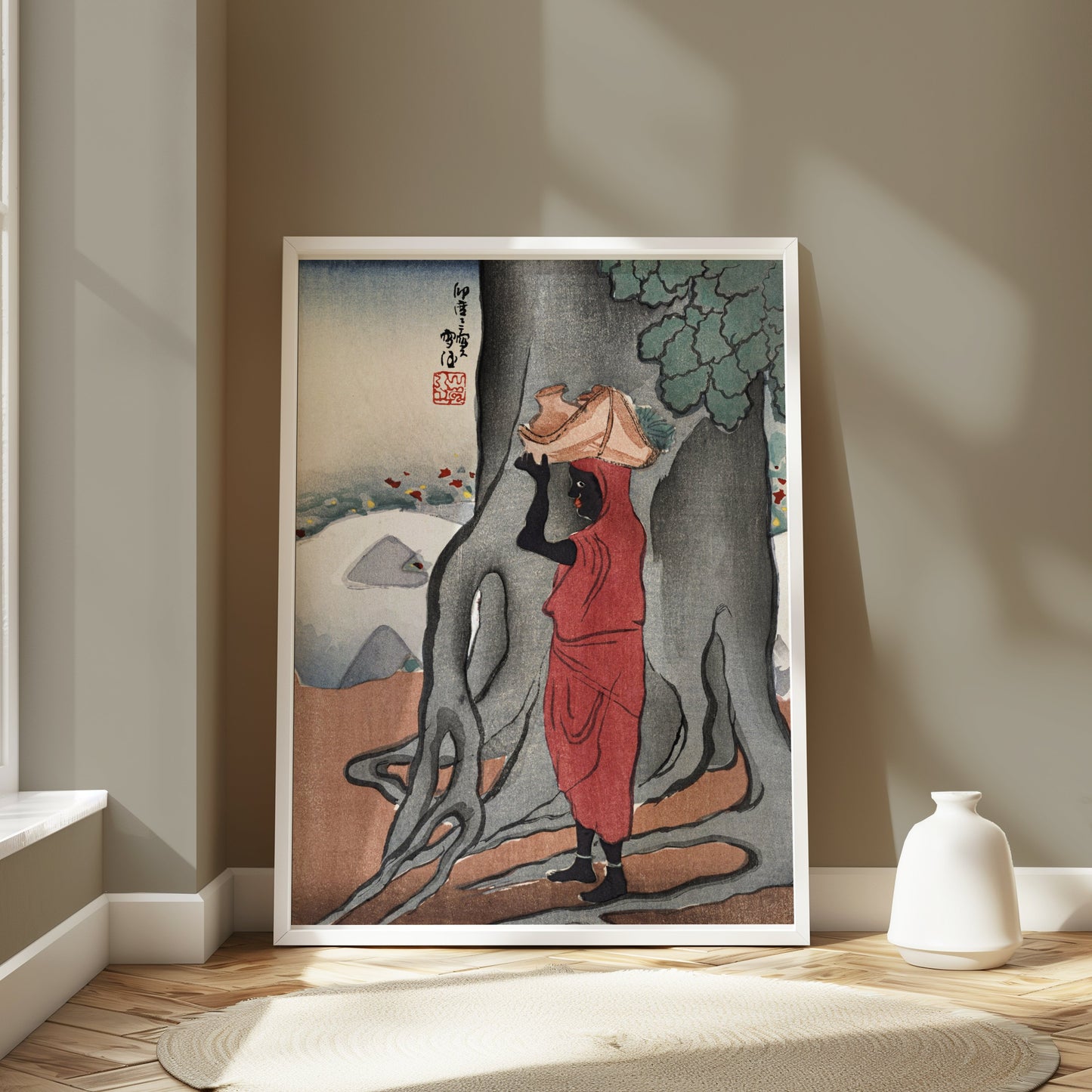 Premium Poster of Traditional Japanese Artwork Woman in Red Dress Posters