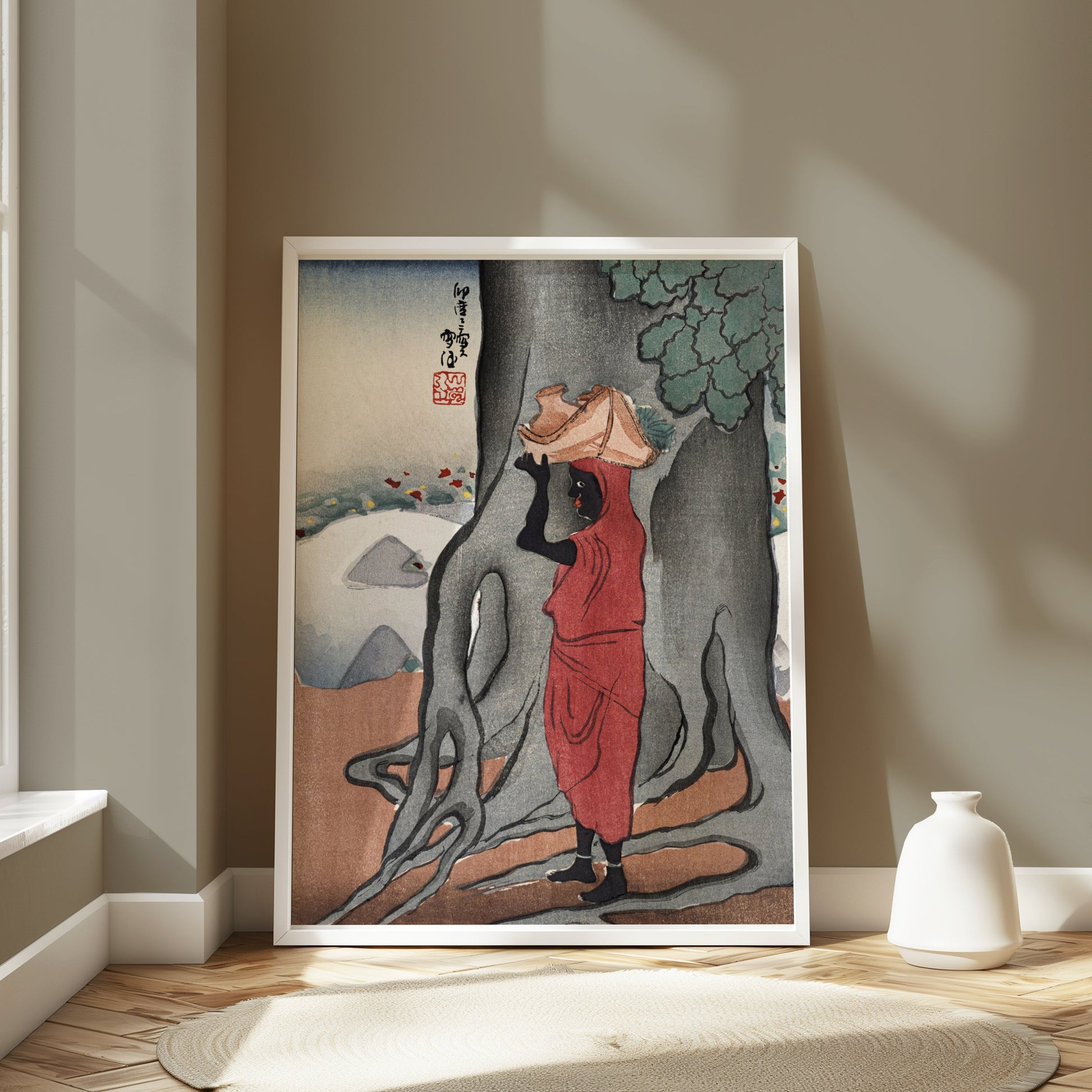 Premium Poster of Traditional Japanese Artwork Woman in Red Dress Posters