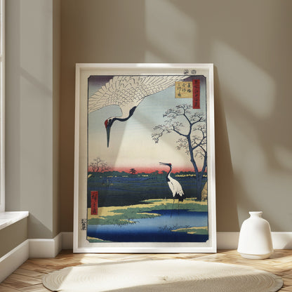 Premium Poster of Traditional Japanese Artwork with Cranes Posters
