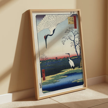 Premium Poster of Traditional Japanese Artwork with Cranes Posters