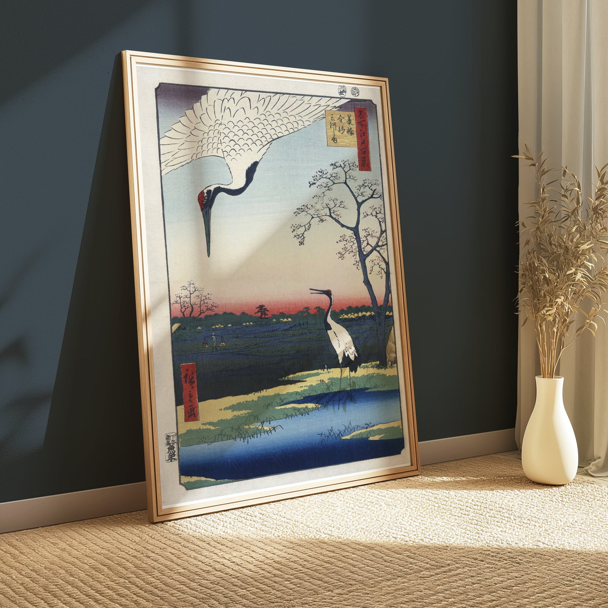 Premium Poster of Traditional Japanese Artwork with Cranes Posters
