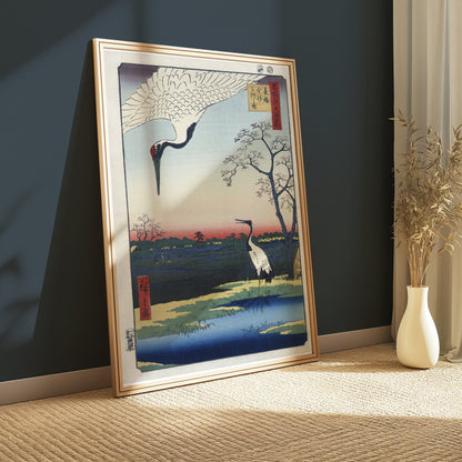 Premium Poster of Traditional Japanese Artwork with Cranes Posters