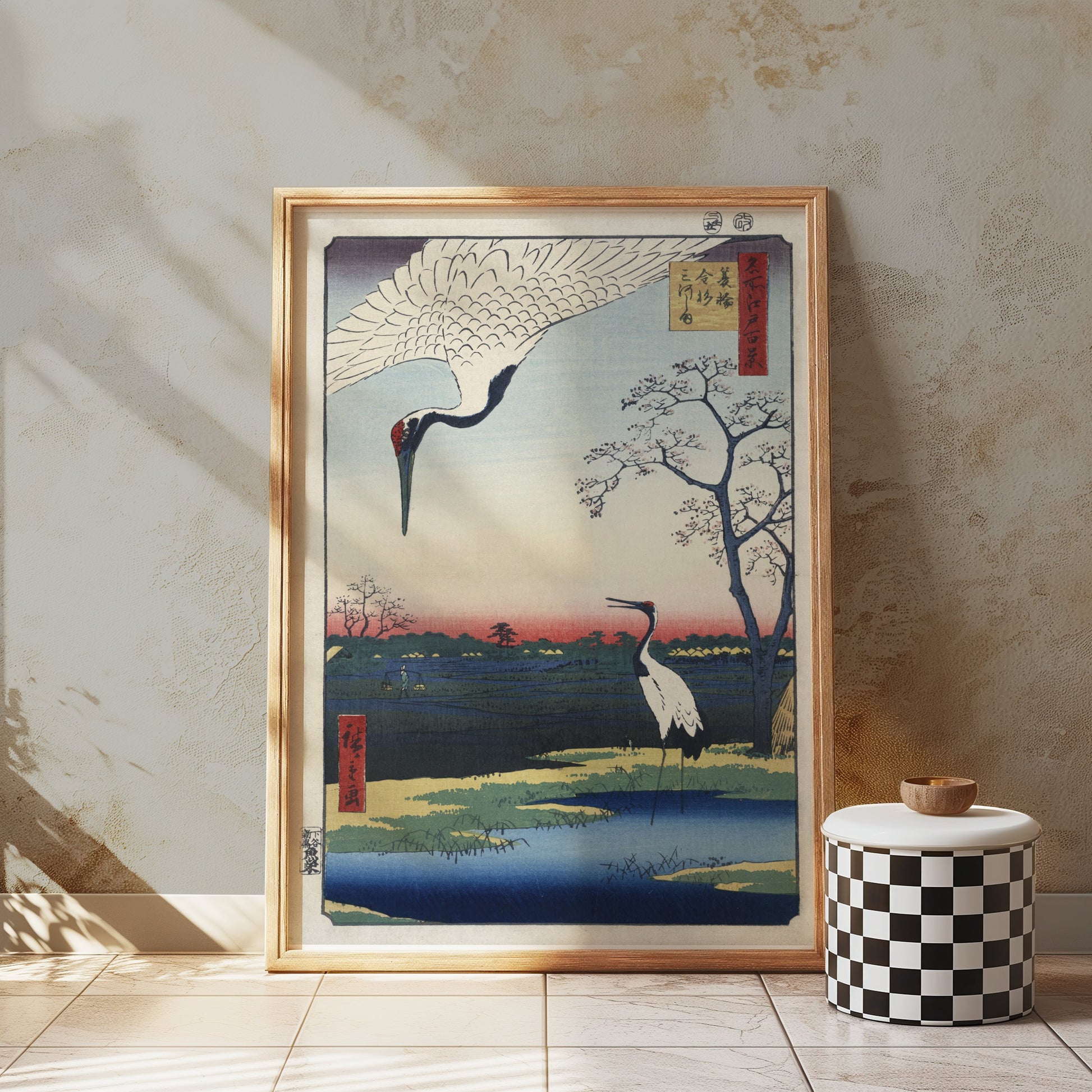 Premium Poster of Traditional Japanese Artwork with Cranes Posters