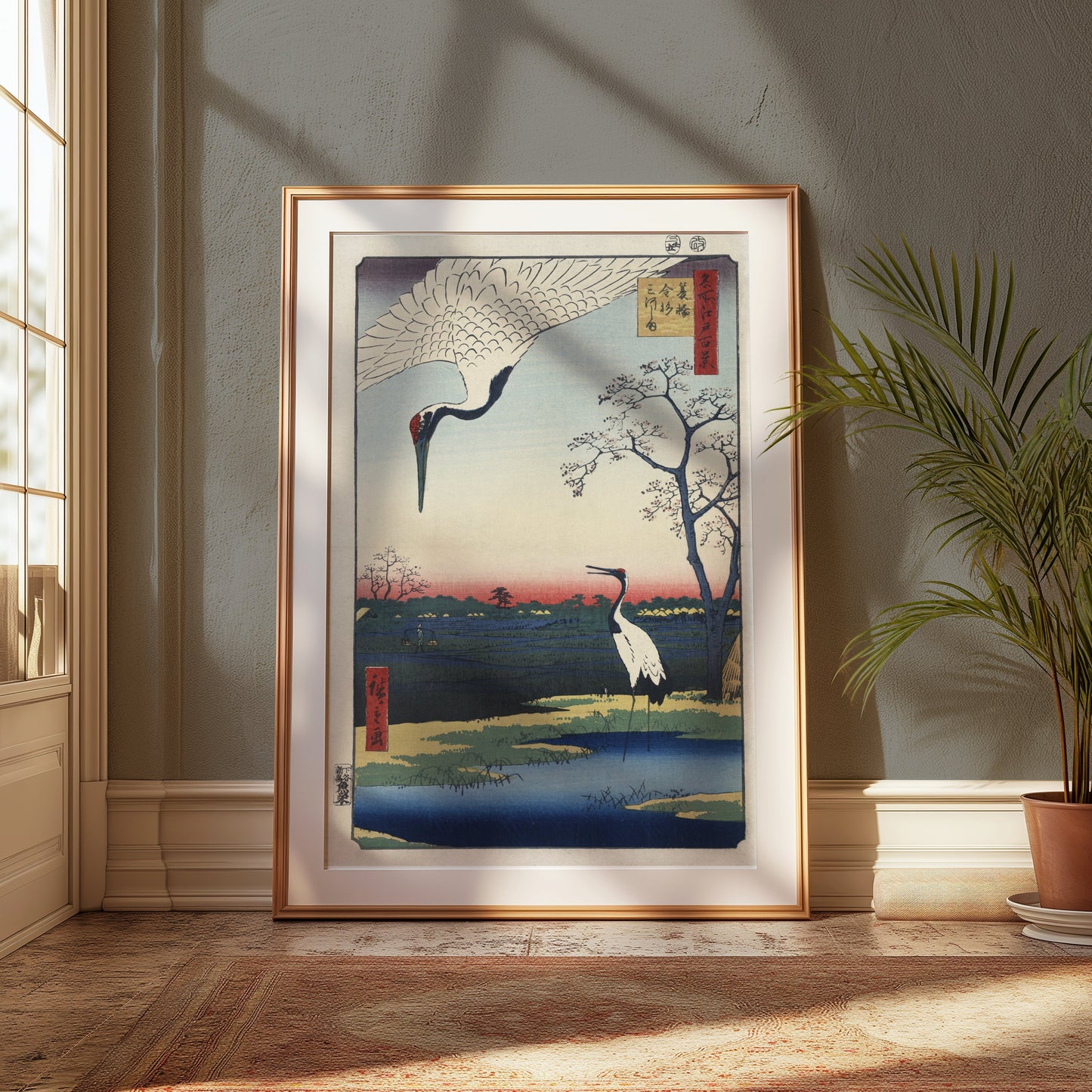 Premium Poster of Traditional Japanese Artwork with Cranes Posters