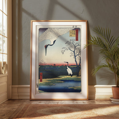 Premium Poster of Traditional Japanese Artwork with Cranes Posters