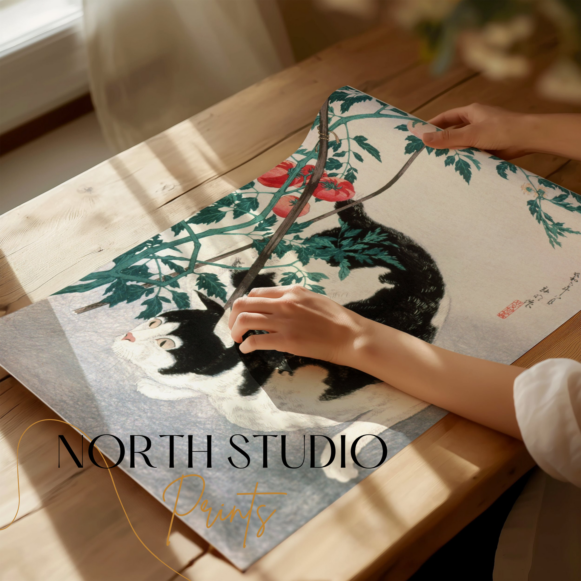 Premium Poster of Traditional Japanese Black and White Cat Art Posters
