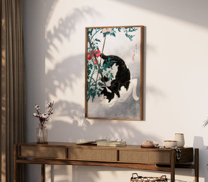 Premium Poster of Traditional Japanese Black and White Cat Art Posters