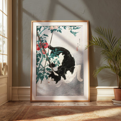 Premium Poster of Traditional Japanese Black and White Cat Art Posters