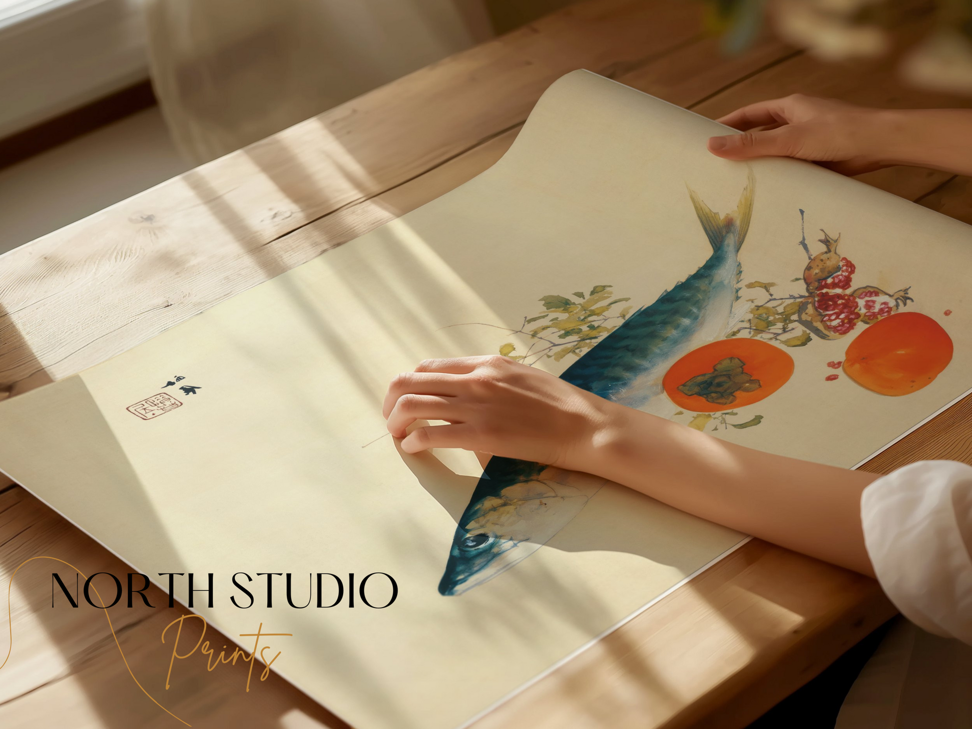 Premium Poster of Traditional Japanese Fish Art with Fruit Posters